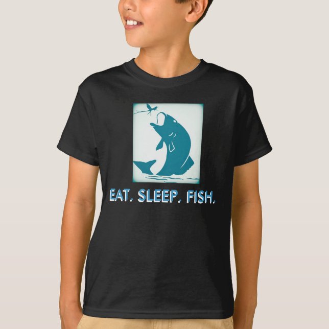 Äta, sova, fiska ungdomutslagsplatsen tee shirt (Framsida)