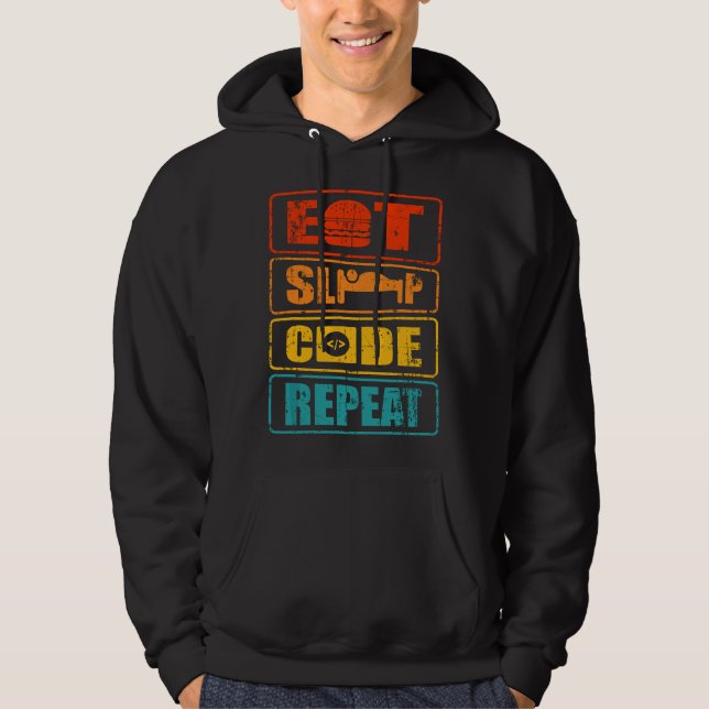 äta sova kod upprepa datavetenskap programmerare hoodie (Framsida)