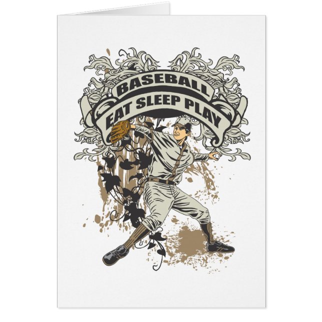 Äta, sova, leka baseball hälsningskort (Framsidan)
