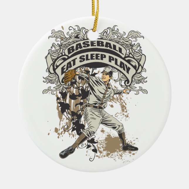 Äta, sova, leka baseball julgransprydnad keramik (Framsidan)