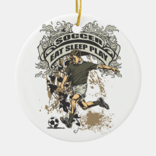 Äta, sova, leka fotboll julgransprydnad keramik