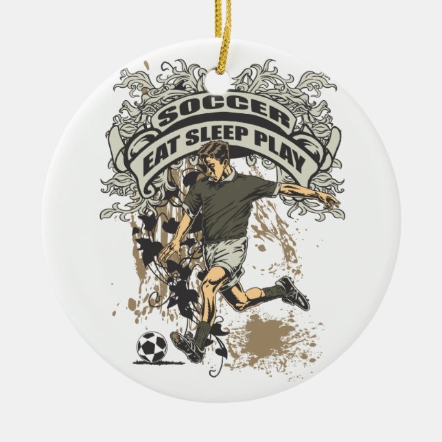 Äta, sova, leka fotboll julgransprydnad keramik (Framsidan)