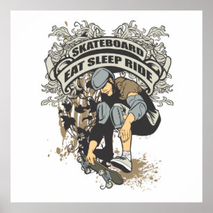 Äta, sova, rida skateboarden poster