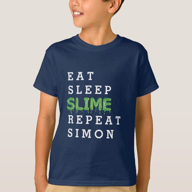 äta, sova, slime, upprepa gosse t-shirt (Framsida)