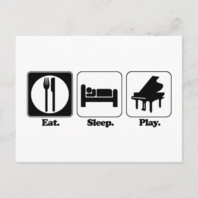 äta sova spela piano vykort (Framsida)
