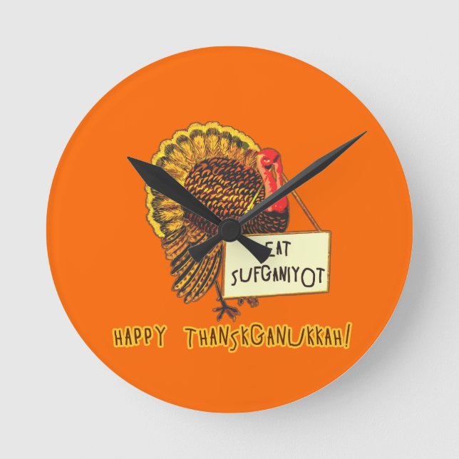Äta Sufganiyot den roliga thanksgivingHanukkah Rund Klocka (Framsida)