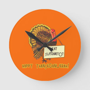 Äta Sufganiyot den roliga thanksgivingHanukkah Rund Klocka