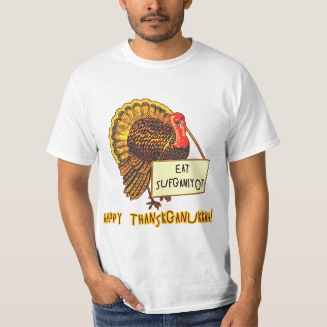Äta Sufganiyot den roliga thanksgivingHanukkah T Shirt (Framsida)