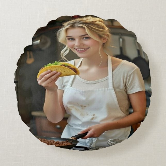 Äta Tacos Foto Anpassa Rund Kudde (Framsidan)