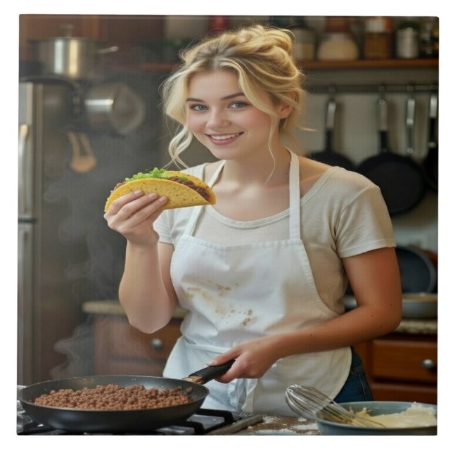 Äta Tacos Foto Personalisera Anpassa Kakelplatta (Framsidan)
