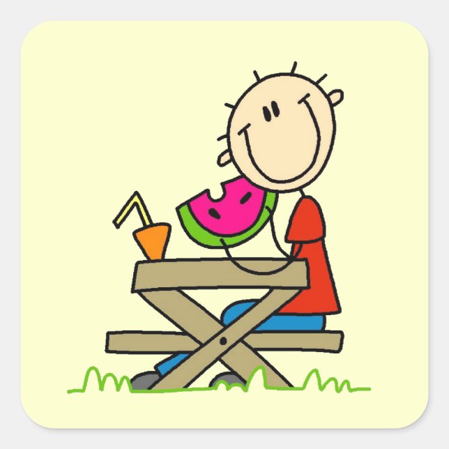 Äta vattenmelon fyrkantigt klistermärke (Framsida)