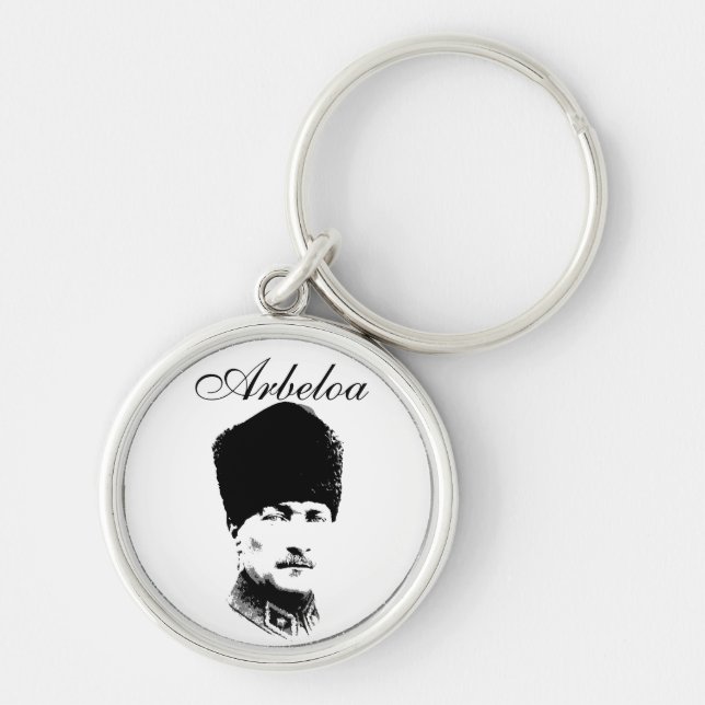 Atatürks Personlig Rund Silverfärgad Nyckelring (Framsidan)