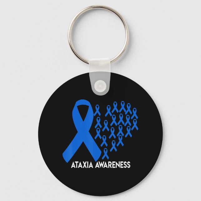 Ataxi Awareness blue ribbon Gift T-Shirt31 Nyckelring (Framsida)