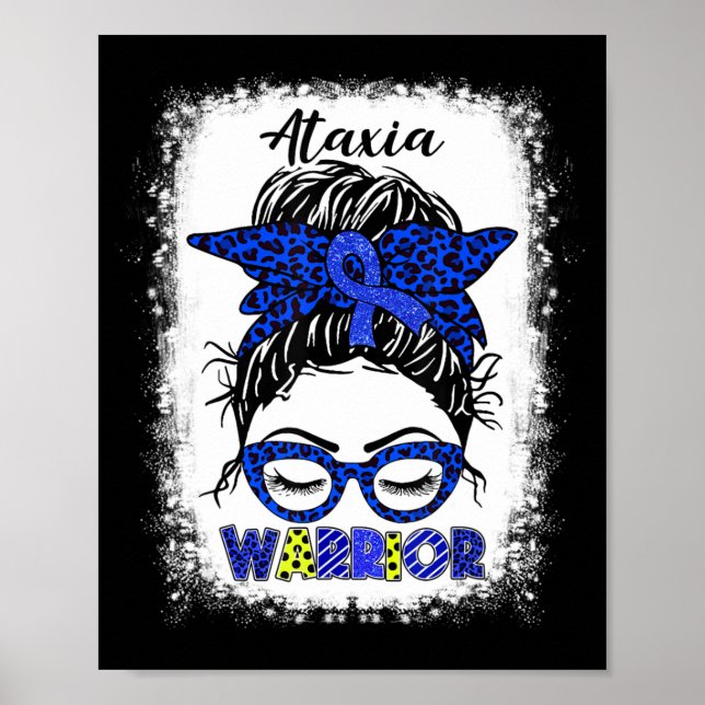 Ataxi Warrior Messy Bun Blue Ribbon Women Ataxi Poster (Framsidan)