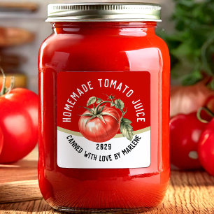 Ätbar hemmagjord tomatjuice med röd tomat fyrkantigt klistermärke