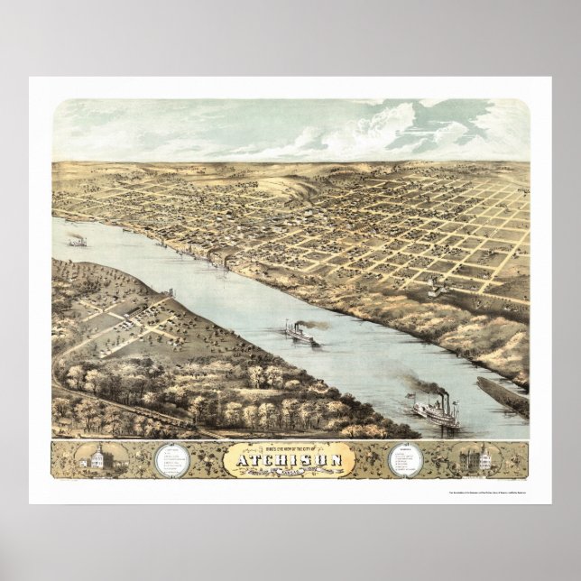 Atchison, KS Panoramic Karta - 1869 Poster (Framsidan)