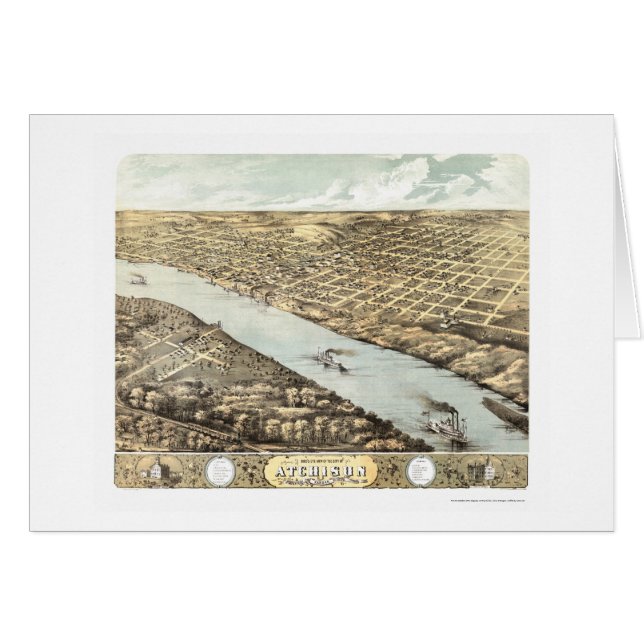 Atchison panorama- karta för KS - 1869 Hälsningskort (Framsidan Horizontal)