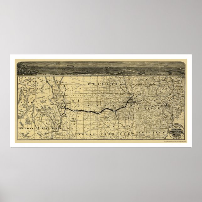 Atchison Topeka Santa Fé Railroad Karta 1880 Poster (Framsidan)
