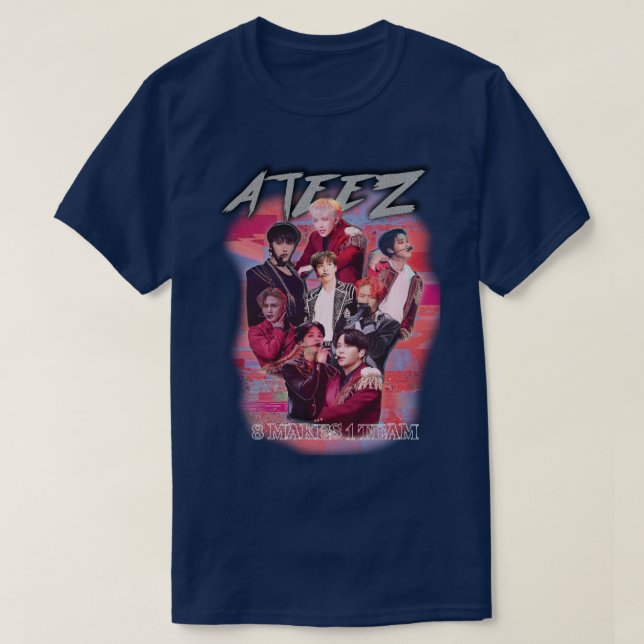 ATEEZ KPOP MERCH OLD RETRO KNOCK AV INSPIRED MERC T SHIRT (Design framsida)
