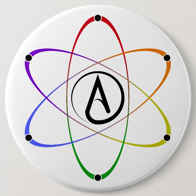 Ateist Atom Symbol Regnbåge Knapp (Framsida)