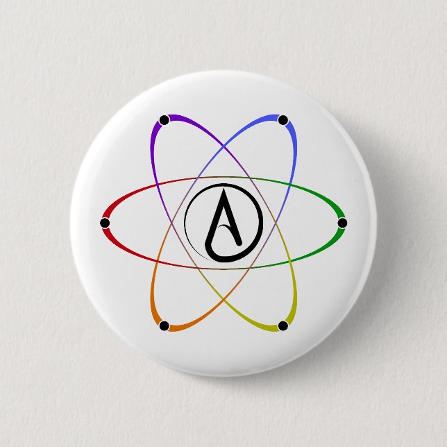 Ateist Atom Symbol Regnbåge Svart Knapp (Framsida)