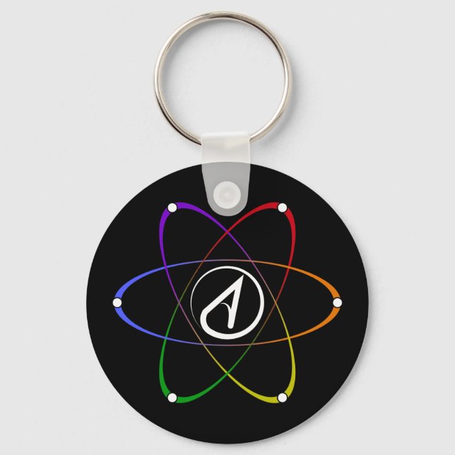 Ateist Atom Symbol Regnbåge Vit Nyckelring (Framsida)