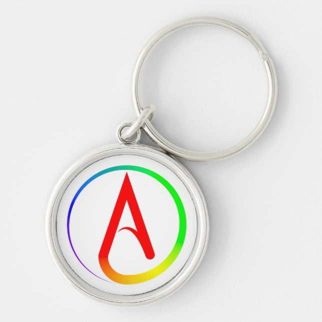 Ateist Symbol Regnbåge Rund Silverfärgad Nyckelring (Framsidan)