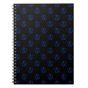 Ateistisk symbol: blå på svart anteckningsbok med spiral