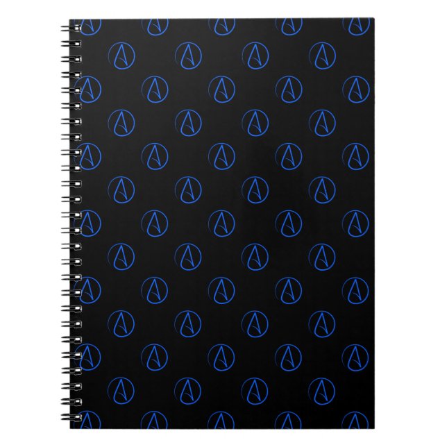 Ateistisk symbol: blå på svart anteckningsbok med spiral (Framsidan)