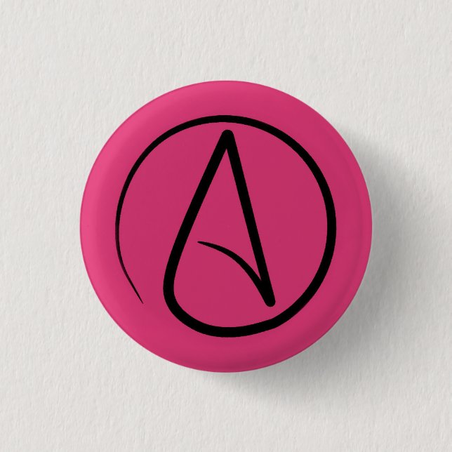 Ateistisk symbol: svart på fuchsia knapp (Framsida)