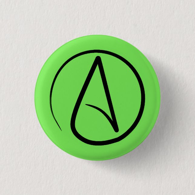 Ateistisk symbol: svart på kalkgrön knapp (Framsida)