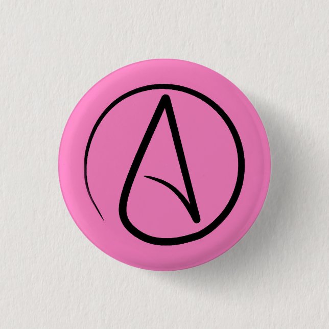 Ateistisk symbol: svart på ljus rosa knapp (Framsida)