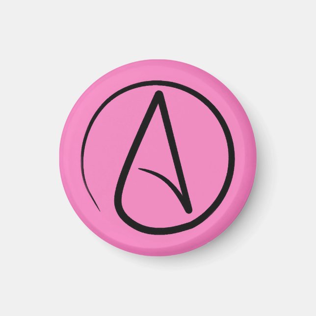 Ateistisk symbol: svart på ljus rosa magnet (Framsidan)