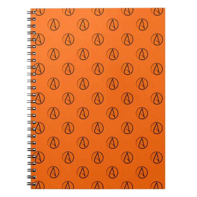 Ateistisk symbol: svart på orange anteckningsbok (Framsidan)