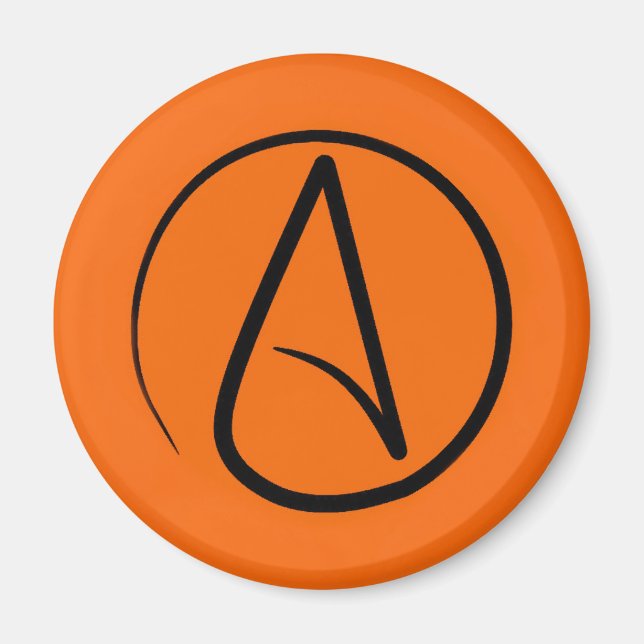 Ateistisk symbol: svart på orange magnet (Framsidan)