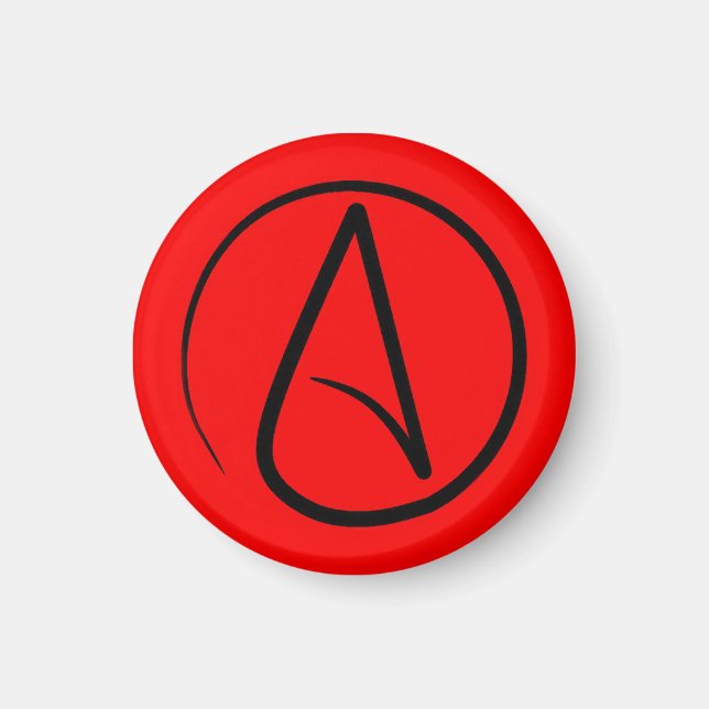 Ateistisk symbol: svart på rött magnet (Framsidan)