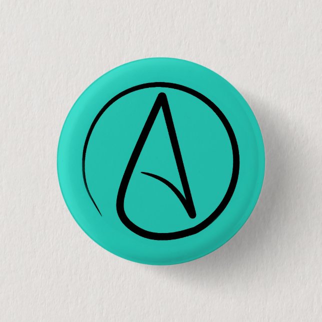 Ateistisk symbol: svart på verdigris knapp (Framsida)
