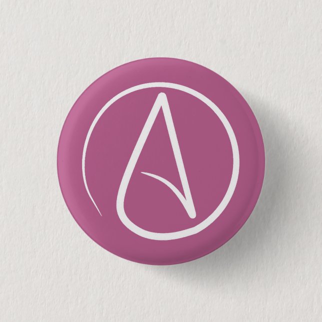 Ateistisk symbol: vit på mauve rosa knapp (Framsida)