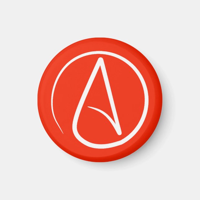 Ateistisk symbol: vit på rött magnet (Framsidan)