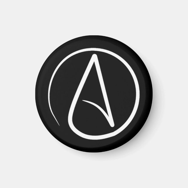 Ateistisk symbol: vit på svart magnet (Framsidan)