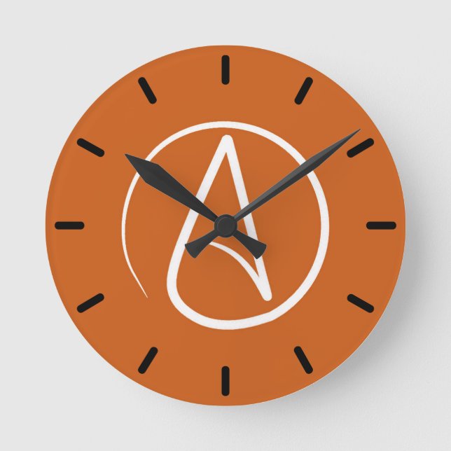 Ateistisk symbol: vit vid bränd orange rund klocka (Framsida)