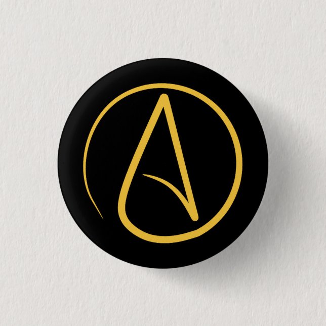 Ateistsymbol: gult på svart knapp (Framsida)