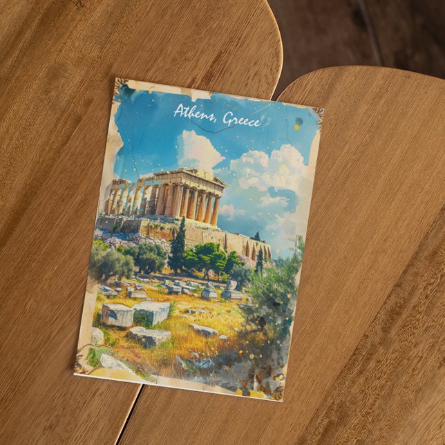 Aten Grekland Acropolis Painting Vykort (athens greece acropolis postcard)