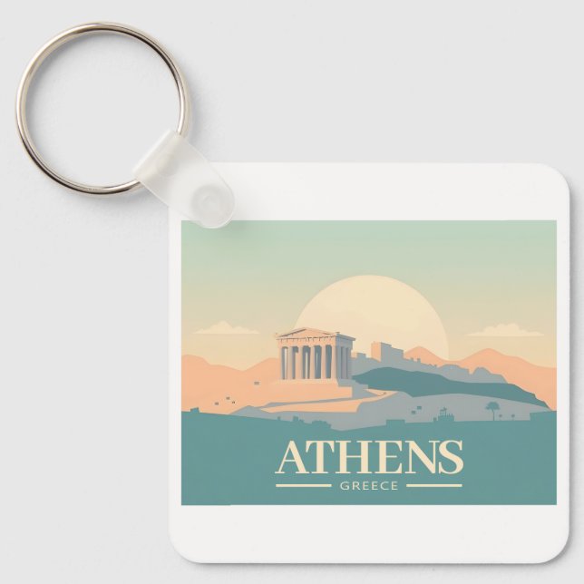 Aten Grekland Acropolis Pastel Travel Nyckelring (Framsida)