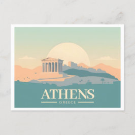 Aten Grekland Acropolis Pastel Travel Vykort