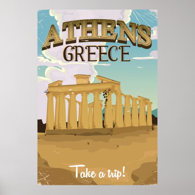 Aten Grekland acropolis vintage resor poster (Framsidan)