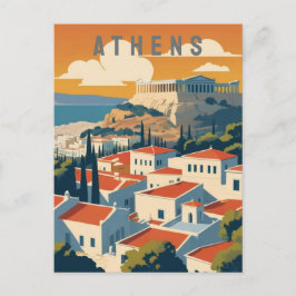 Aten Grekland Akropolis vid Sunset Retro Travel Ar Vykort