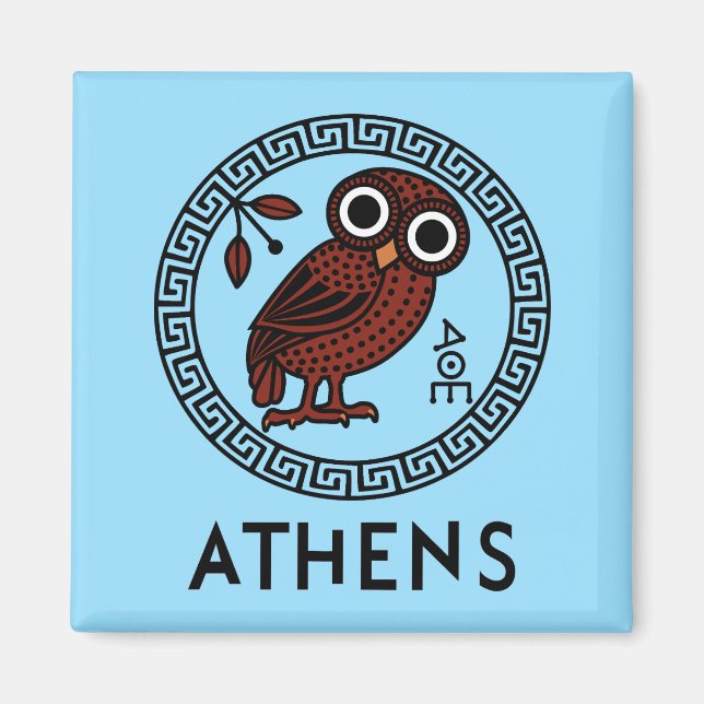 Aten, Grekland med Athenian Uggla & Meander Mönste Magnet (Framsidan)
