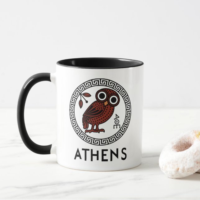 Aten, Grekland med Athenian Uggla & Meander Mönste Mugg (Med munk)