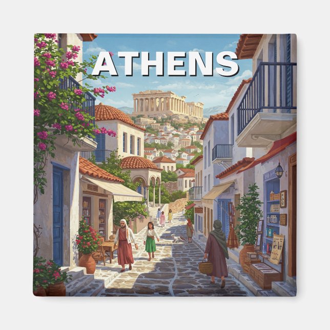 Aten Grekland Plaka Travel Magnet (Framsidan)